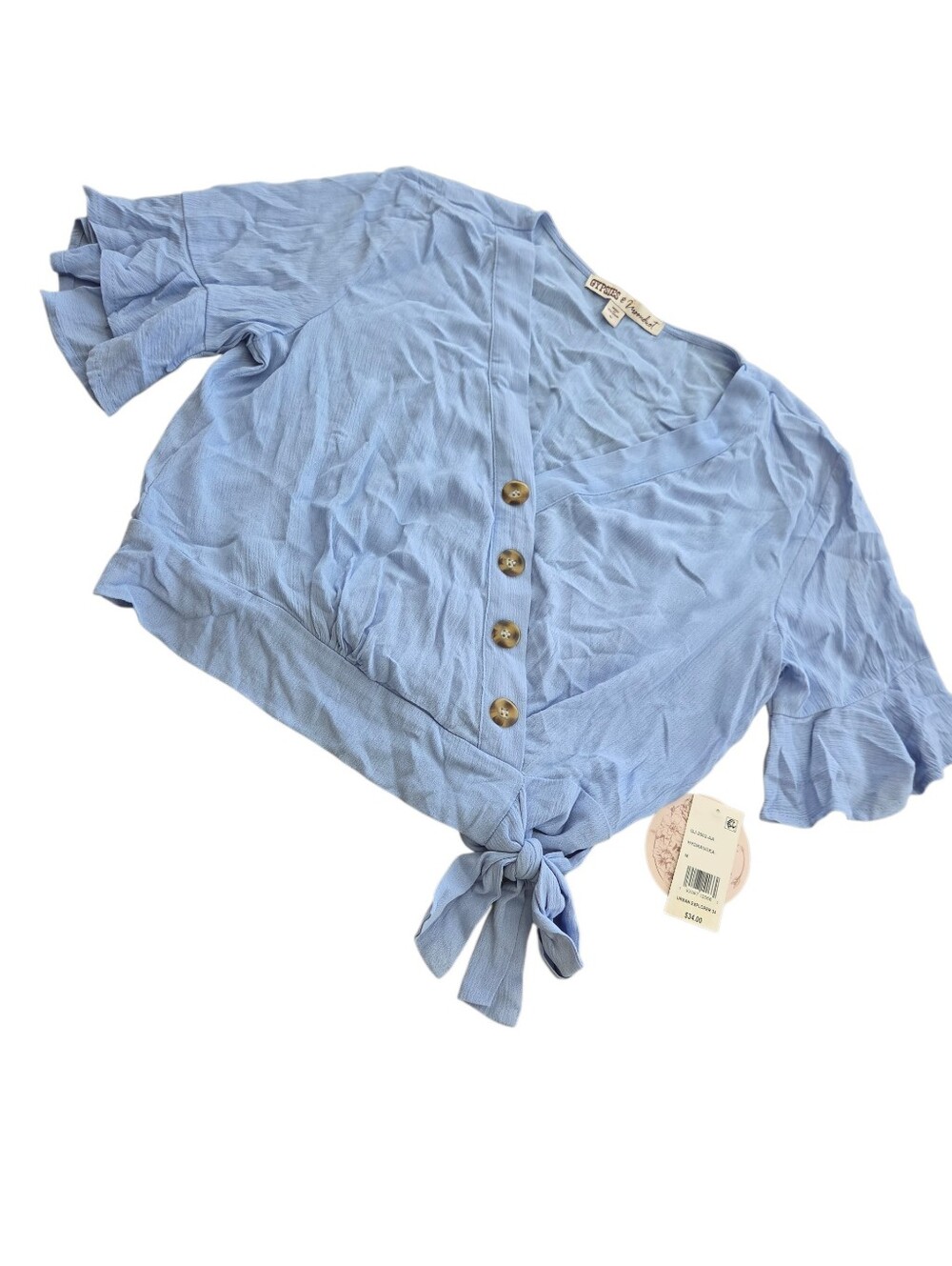 Gypsies & Moondust NWT Boho Tie Front Top in Hydrangea Blue sz MEDIUM
